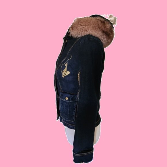 Baby Phat Denim jacket with faux-fur trimmed hood (Dark Denim), Size 2-4, USED - Picture 4 of 16